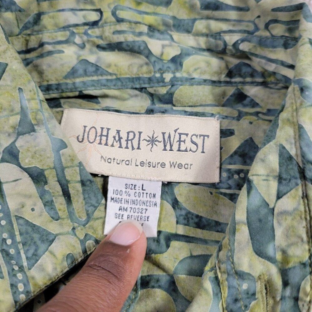 Johari West Hawaiian Shirt Mens Large Green Geometric Button Up Short Sleeve - Picture 2 of 9